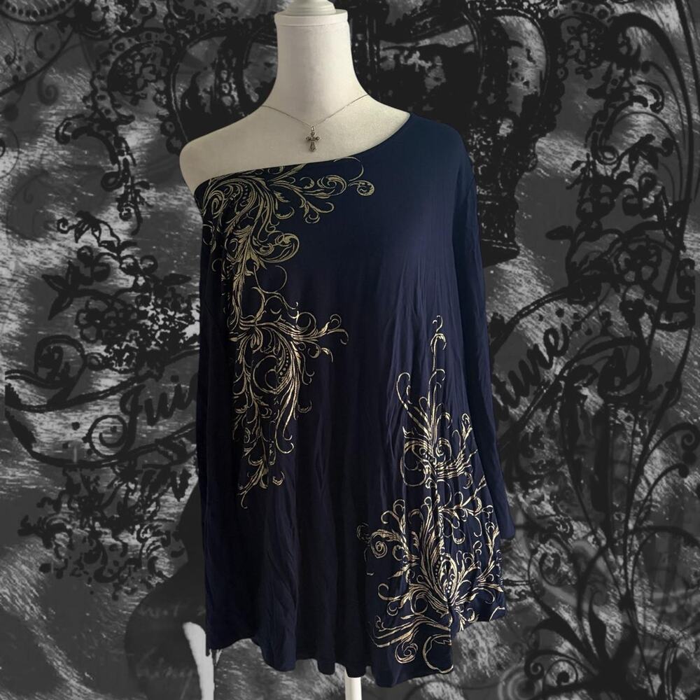 fairy boho whimsigoth glittery gold baroque dark navy top
